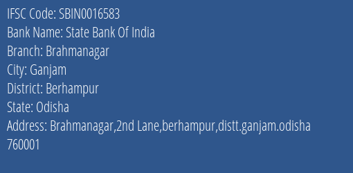 State Bank Of India Brahmanagar Branch Berhampur IFSC Code SBIN0016583