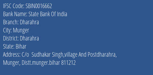 State Bank Of India Dharahra Branch Dharahra IFSC Code SBIN0016662