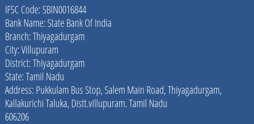 State Bank Of India Thiyagadurgam Branch Thiyagadurgam IFSC Code SBIN0016844
