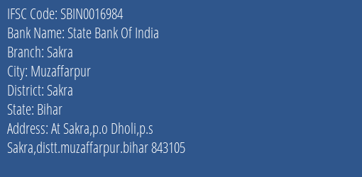 State Bank Of India Sakra Branch Sakra IFSC Code SBIN0016984