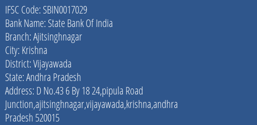 State Bank Of India Ajitsinghnagar Branch, Branch Code 017029 & IFSC Code SBIN0017029