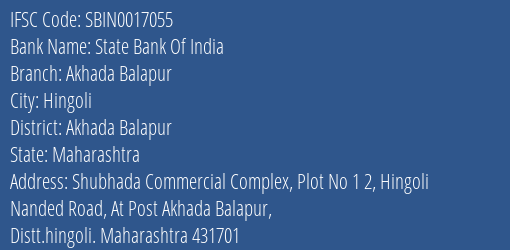 State Bank Of India Akhada Balapur Branch Akhada Balapur IFSC Code SBIN0017055