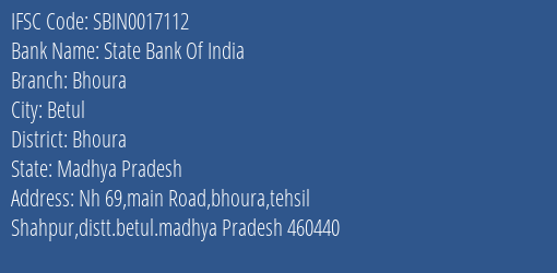State Bank Of India Bhoura Branch Bhoura IFSC Code SBIN0017112