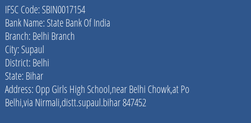 State Bank Of India Belhi Branch Branch, Branch Code 017154 & IFSC Code Sbin0017154