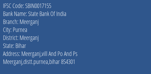 State Bank Of India Meerganj Branch Meerganj IFSC Code SBIN0017155