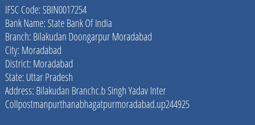 State Bank Of India Bilakudan Doongarpur Moradabad Branch Moradabad IFSC Code SBIN0017254