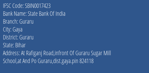 State Bank Of India Guraru Branch Guraru IFSC Code SBIN0017423
