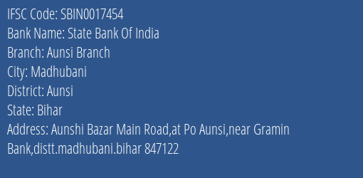 State Bank Of India Aunsi Branch Branch Aunsi IFSC Code SBIN0017454