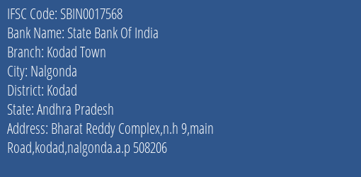 State Bank Of India Kodad Town Branch Kodad IFSC Code SBIN0017568