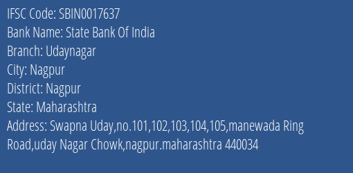 State Bank Of India Udaynagar Branch Nagpur IFSC Code SBIN0017637