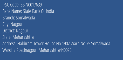 State Bank Of India Somalwada Branch Nagpur IFSC Code SBIN0017639