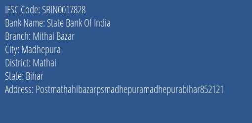 State Bank Of India Mithai Bazar Branch Mathai IFSC Code SBIN0017828