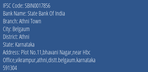 State Bank Of India Athni Town Branch Athni IFSC Code SBIN0017856