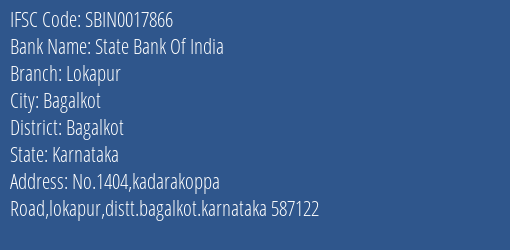 State Bank Of India Lokapur Branch Bagalkot IFSC Code SBIN0017866