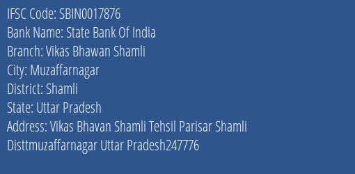State Bank Of India Vikas Bhawan Shamli Branch IFSC Code