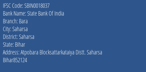 State Bank Of India Bara Branch Saharsa IFSC Code SBIN0018037