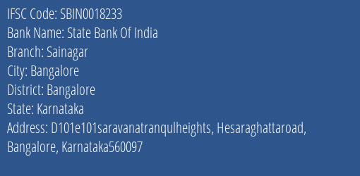 State Bank Of India Sainagar Branch, Branch Code 018233 & IFSC Code Sbin0018233