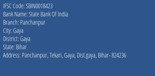 State Bank Of India Panchanpur Branch Gaya IFSC Code SBIN0018423