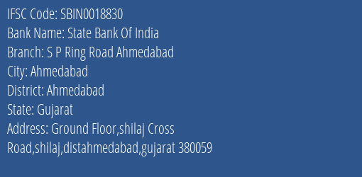 State Bank Of India S P Ring Road, Ahmedabad Branch IFSC Code