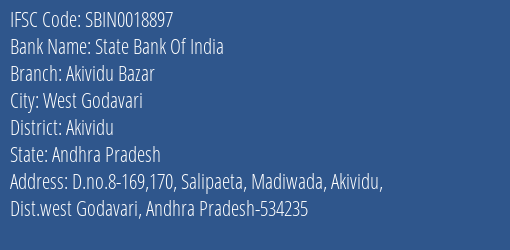 State Bank Of India Akividu Bazar Branch Akividu IFSC Code SBIN0018897