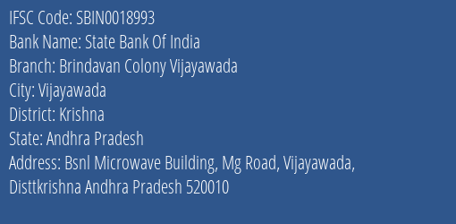 State Bank Of India Brindavan Colony Vijayawada Branch Krishna IFSC Code SBIN0018993