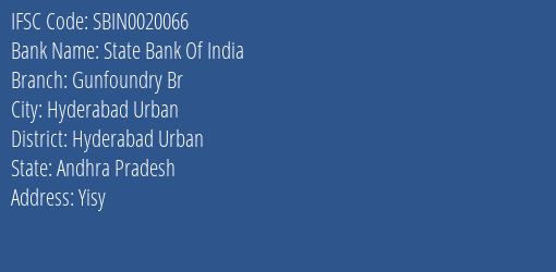 State Bank Of India Gunfoundry Br Branch Hyderabad Urban IFSC Code SBIN0020066