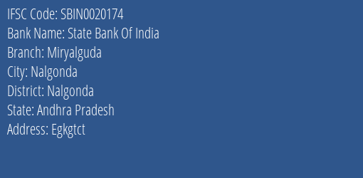 State Bank Of India Miryalguda Branch IFSC Code