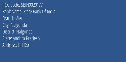 State Bank Of India Aler Branch, Branch Code 020177 & IFSC Code SBIN0020177