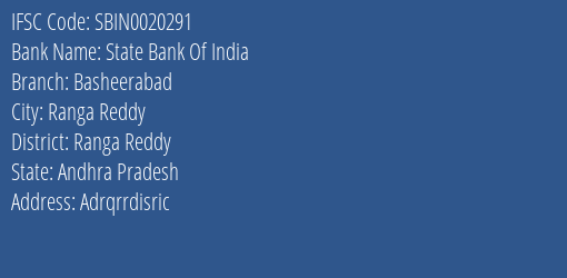 State Bank Of India Basheerabad Branch Ranga Reddy IFSC Code SBIN0020291