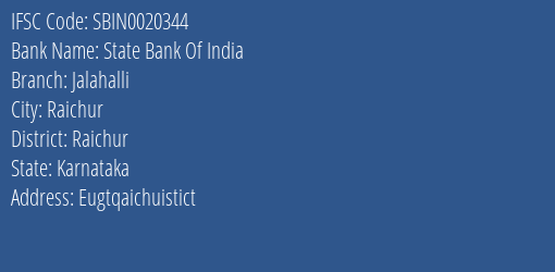 State Bank Of India Jalahalli Branch Raichur IFSC Code SBIN0020344