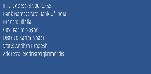 State Bank Of India Jillella Branch Karim Nagar IFSC Code SBIN0020366