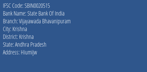 State Bank Of India Vijayawada Bhavanipuram Branch Krishna IFSC Code SBIN0020515