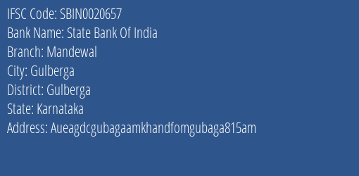 State Bank Of India Mandewal Branch Gulberga IFSC Code SBIN0020657