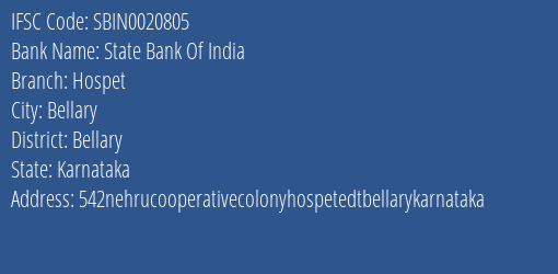 State Bank Of India Hospet Branch Bellary IFSC Code SBIN0020805
