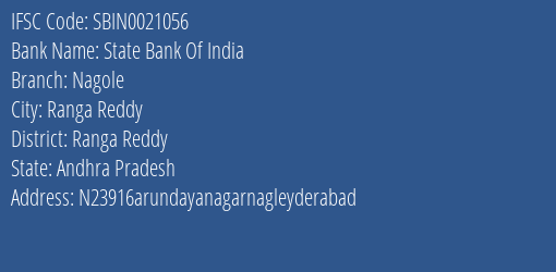 State Bank Of India Nagole Branch Ranga Reddy IFSC Code SBIN0021056