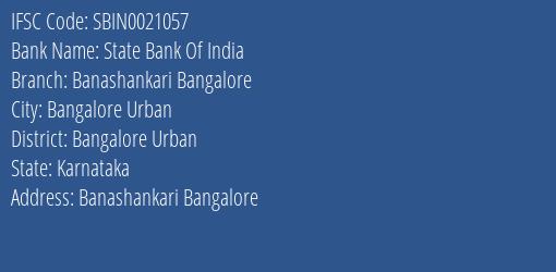 State Bank Of India Banashankari Bangalore Branch Bangalore Urban IFSC Code SBIN0021057