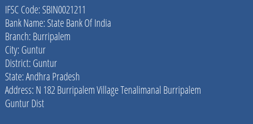 State Bank Of India Burripalem Branch Guntur IFSC Code SBIN0021211