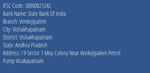 State Bank Of India Venkojipalem Branch Vishakhapatnam IFSC Code SBIN0021242