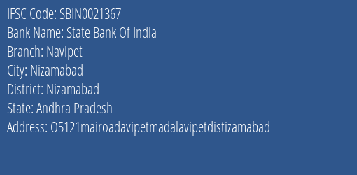 State Bank Of India Navipet Branch Nizamabad IFSC Code SBIN0021367