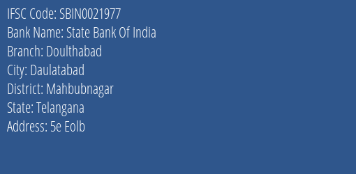 State Bank Of India Doulthabad Branch Mahbubnagar IFSC Code SBIN0021977