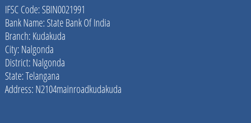 State Bank Of India Kudakuda Branch Nalgonda IFSC Code SBIN0021991