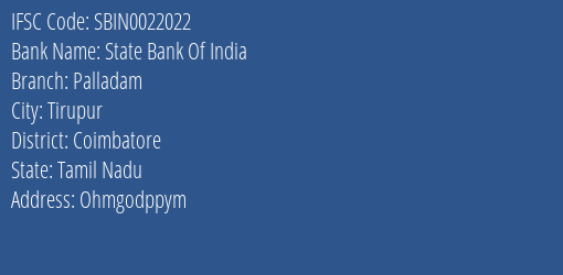 State Bank Of India Palladam Branch Coimbatore IFSC Code SBIN0022022
