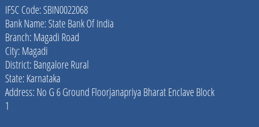 State Bank Of India Magadi Road Branch, Branch Code 022068 & IFSC Code Sbin0022068
