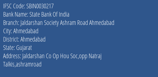 State Bank Of India Jaldarshan Society, Ashram Road, Ahmedabad Branch IFSC Code