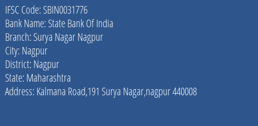 State Bank Of India Surya Nagar Nagpur Branch Nagpur IFSC Code SBIN0031776