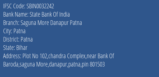 State Bank Of India Saguna More Danapur Patna Branch Patna IFSC Code SBIN0032242