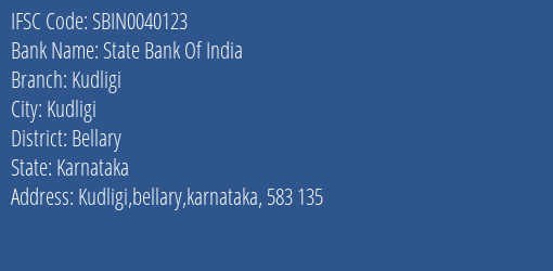 State Bank Of India Kudligi Branch Bellary IFSC Code SBIN0040123