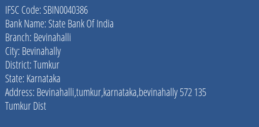 State Bank Of India Bevinahalli Branch Tumkur IFSC Code SBIN0040386