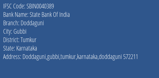 State Bank Of India Doddaguni Branch Tumkur IFSC Code SBIN0040389