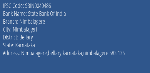 State Bank Of India Nimbalagere Branch Bellary IFSC Code SBIN0040486